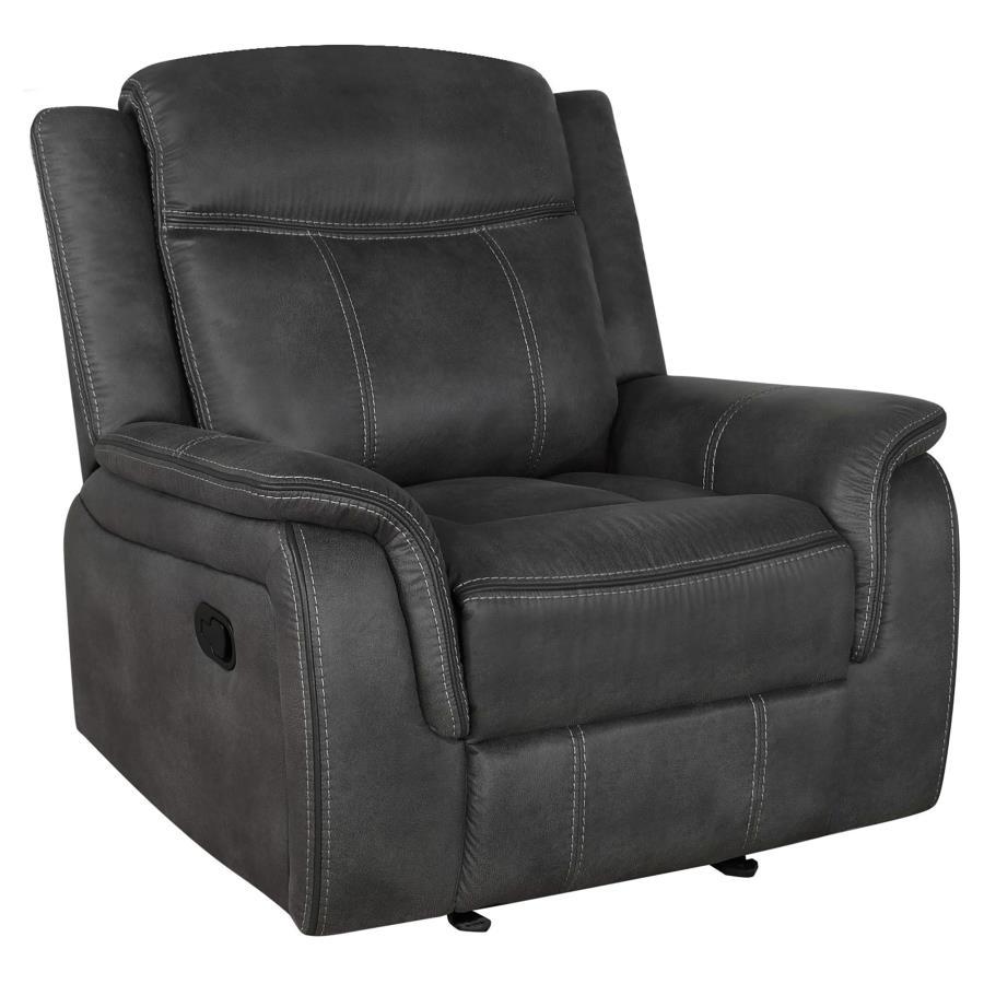 Lawrence Upholstered Padded Arm Glider Recliner – Charcoal, Cool Gel Memory Foam, Microfiber Upholstery, Cozy Manual Reclining Chair