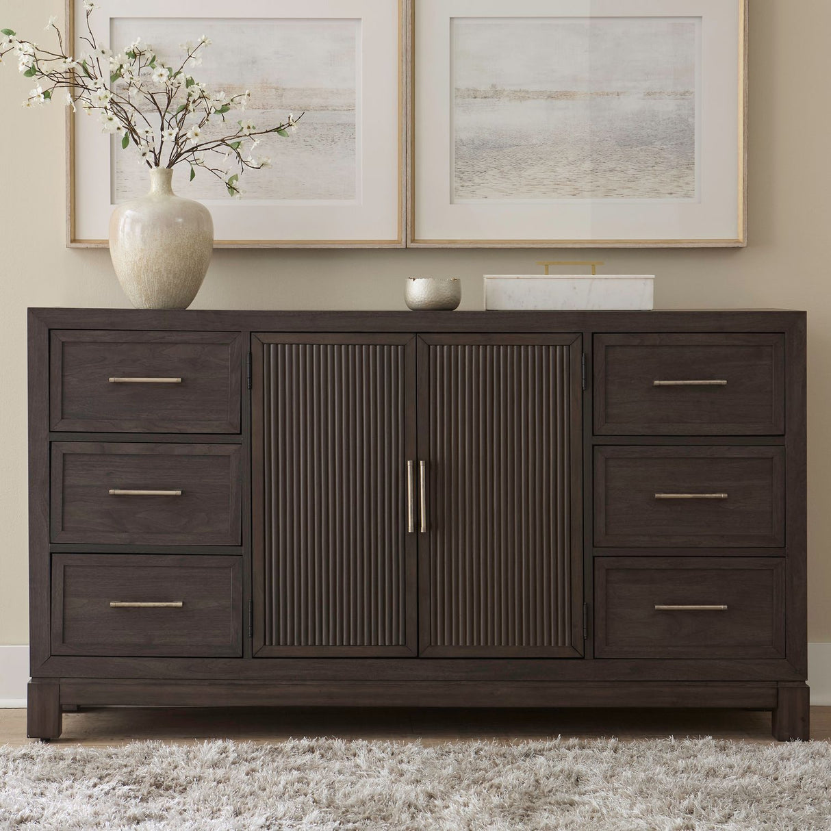Modern Edge - 2 Door 6 Drawer Dresser - Brown