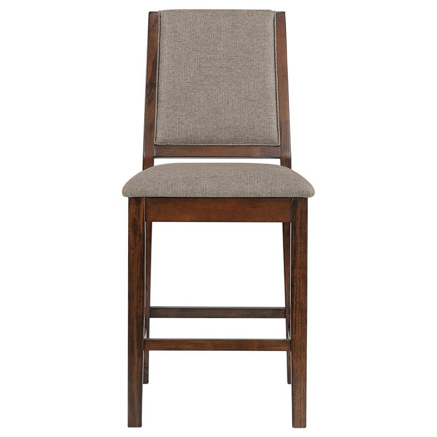 Patterson - Upholstered Counter Chair Set Of 2 With Mango Oak Finish And Beige Seating - Farmhouse Style Counter Height Chairs For Kitchen Or Dining
