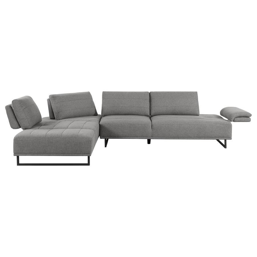 Arden Upholstered Sectional Sofa, Taupe Woven Fabric, Adjustable Backrests, Chaise-Style Seating, Powder Coated Black Base, Modern Living Room