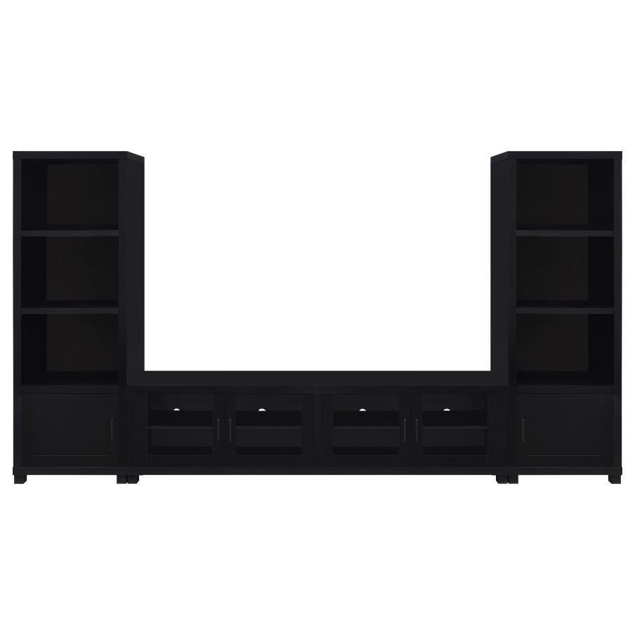 Jupiter 3-Piece Black Entertainment Center TV Stand – 79" Media Console with 4 Doors, 2 Media Towers, Adjustable Shelves, Modern Living Room Storage