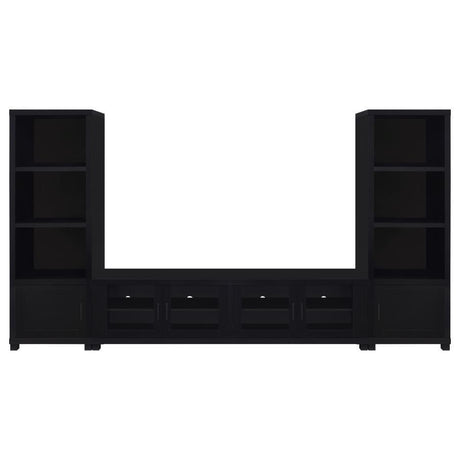 Jupiter 3-Piece Black Entertainment Center TV Stand – 79" Media Console with 4 Doors, 2 Media Towers, Adjustable Shelves, Modern Living Room Storage