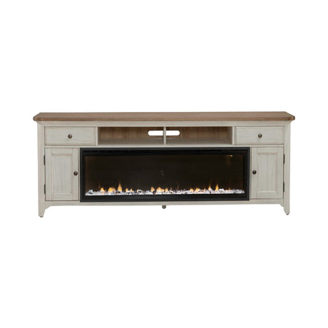 Fireplace TV Consoles - 79" Console With Fire - Medium Brown