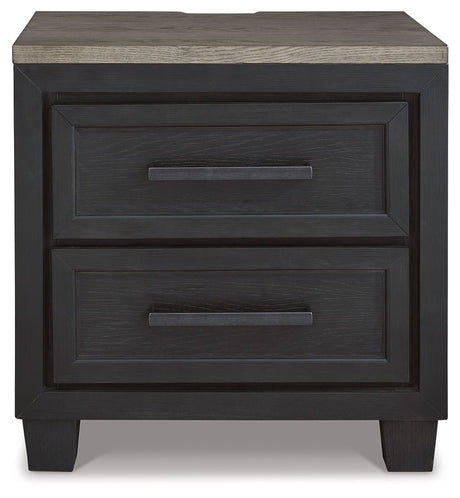Foyland - Two Drawer Night Stand - Black / Brown