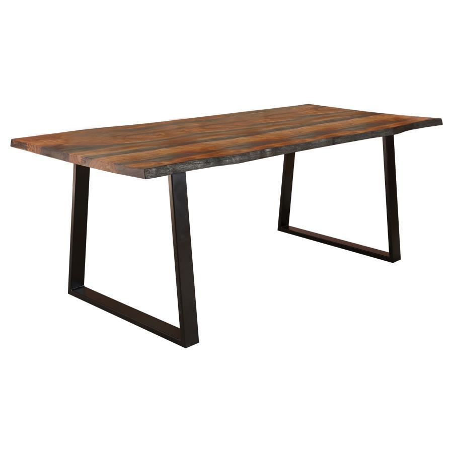 Ditman Live Edge Dining Table – Gray Sheesham Wood, Rectangular Top, Black Metal Base, Open Design, Seats 6, Modern Rustic, Durable Dining Table