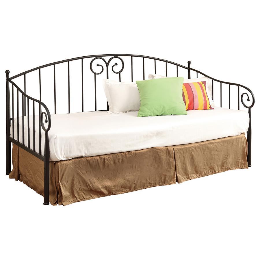 Grover Metal Twin Daybed – Black Finish with Elegant Scrolling Design, Compact Twin Size, Sturdy Frame, Guest Room or Small Space Furniture
