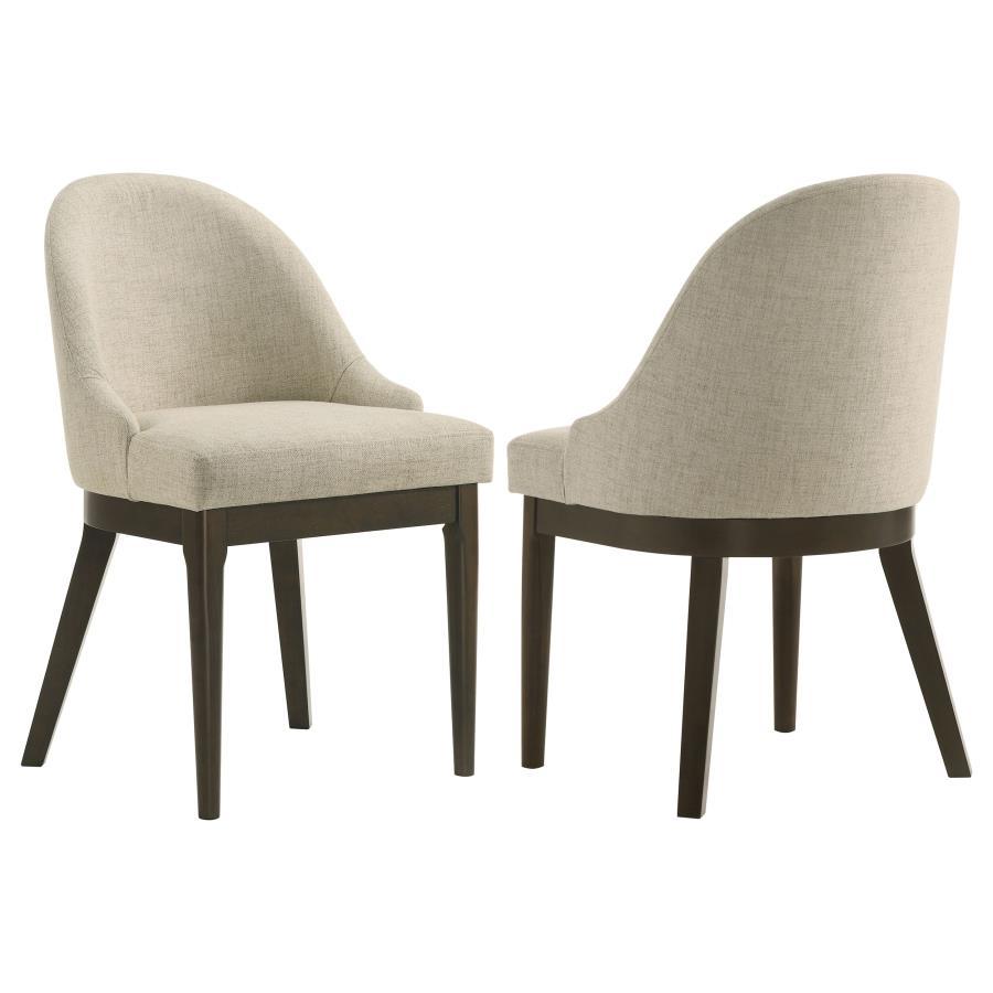 Reseda Upholstered Dining Side Chairs Set of 2 – Beige Fabric with Curved Backrest, Padded Seat, Ash Brown Hardwood Frame, Modern Dining Seating