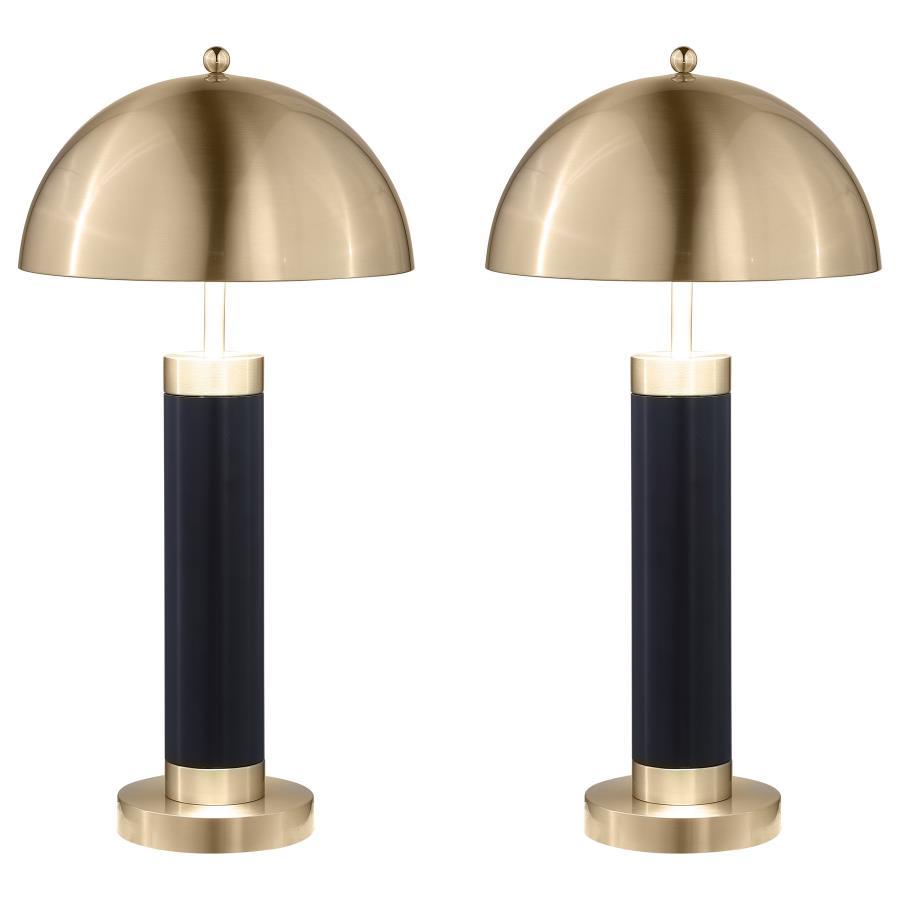Conroe Dome Shade Pillar Table Lamp Set of 2 – Black Finish, Modern Cylindrical Base with Dome Shade, Sculptural Accent Lighting for Nightstands & Living Rooms