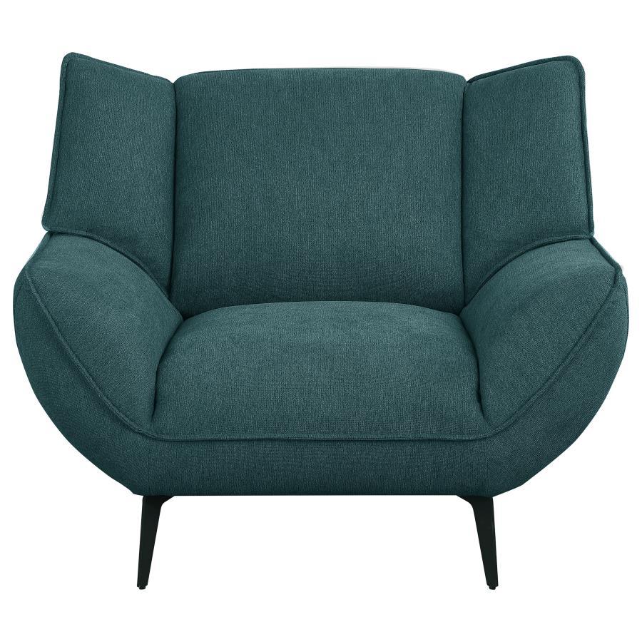 Acton - Upholstered Flared Arm Accent Chair – Teal Blue Fabric with Tapered Black Metal Legs & Wing Back Design for Stylish Comfort