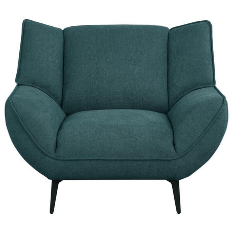 Acton - Upholstered Flared Arm Accent Chair – Teal Blue Fabric with Tapered Black Metal Legs & Wing Back Design for Stylish Comfort