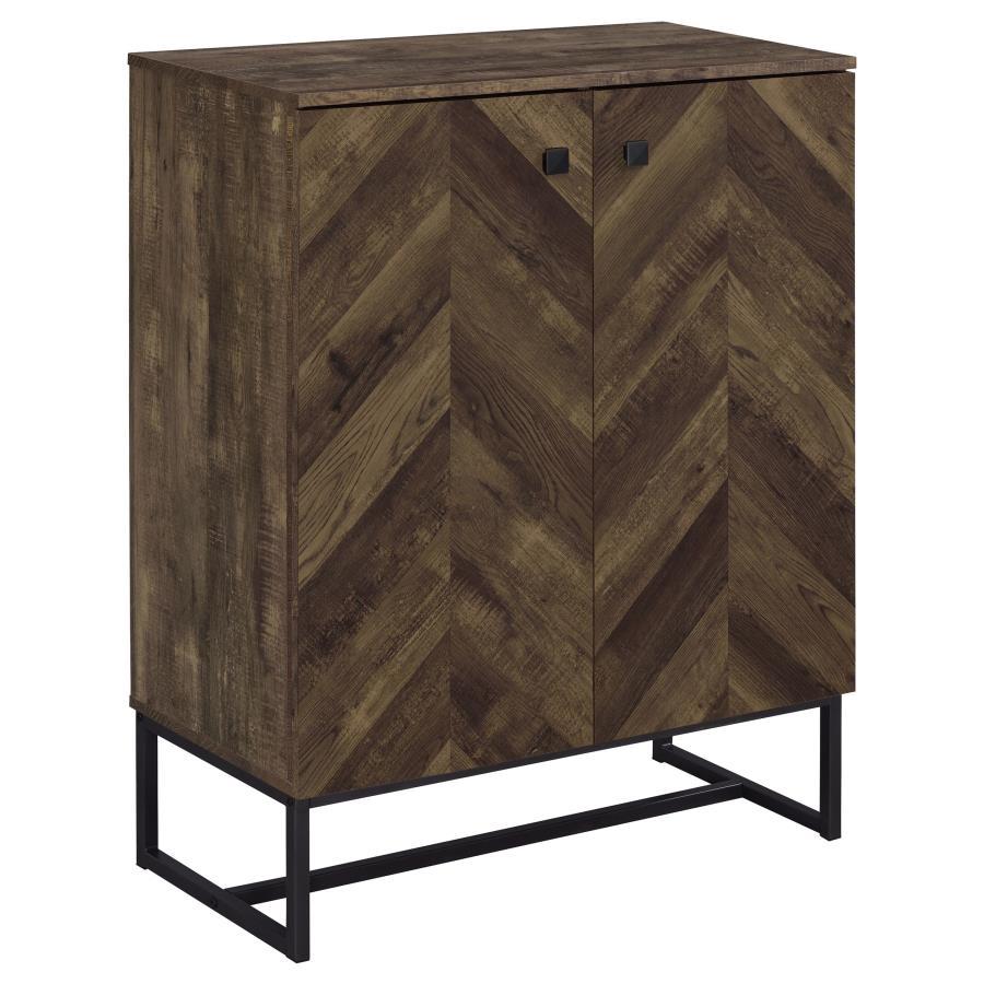 Carolyn - 2 Door Engineered Accent Wood Cabinet - Rustic Oak with Herringbone Pattern Doors, Metal Base, Scratch-Resistant Laminate & Storage