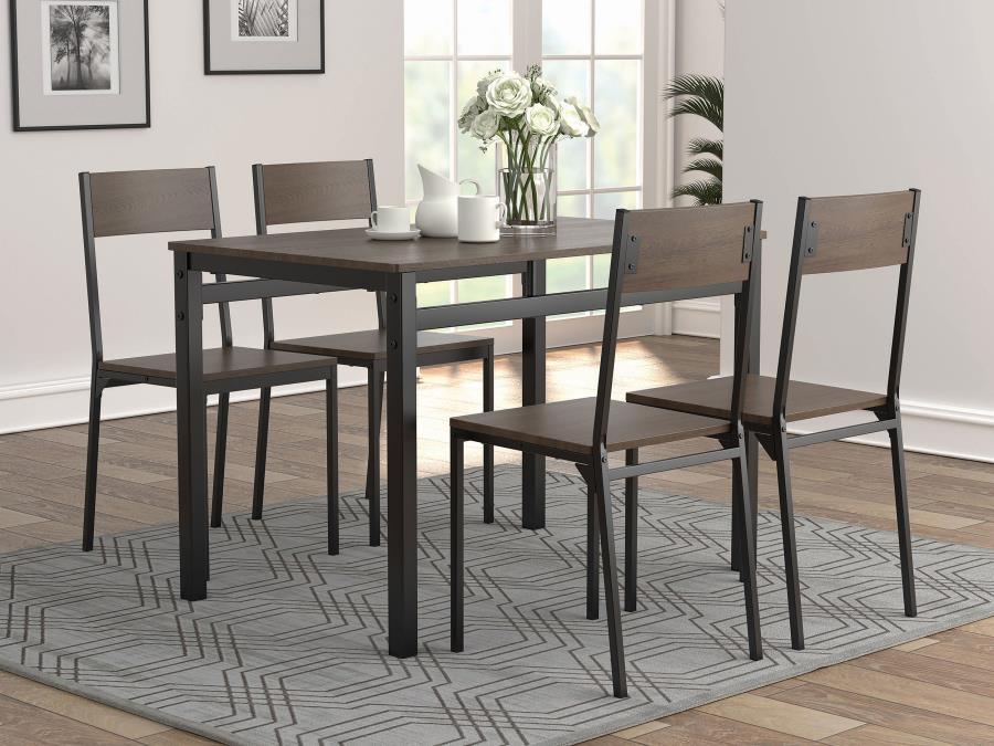 Lana 5-Piece Rectangular Dining Set – Dark Brown Wood Tops, Black Metal Frame, Industrial Modern Design, Scratch-Resistant, Compact 64 lb