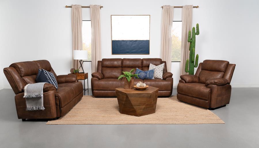 Ellington Upholstered Padded Arm Sofa, Faux Leather, Pillowtop Arms, Pocket Coil Seating, Plush Cushions, Dark Brown, Transitional Living Room Sofa