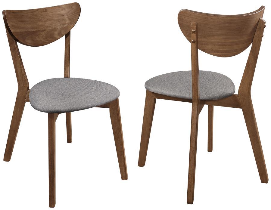 Alfredo Dining Side Chair Set of 2 - Gray Padded Seat, Natural Walnut Wood Frame, Retro 1960s Inspired, Danish Modern Angles, Comfortable Everyday Seating