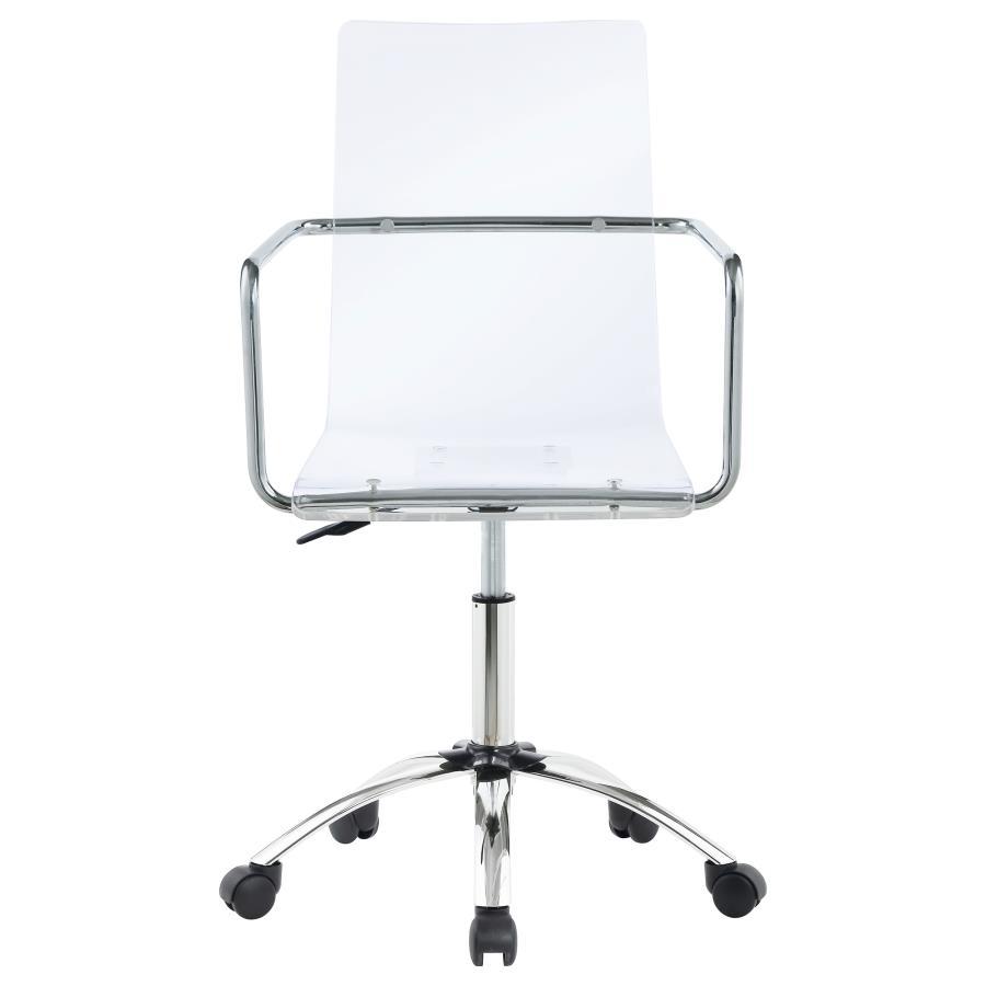 Amaturo Acrylic Adjustable Home Office Desk Chair – Clear Modern Desk Chair with Chromed Metal Base, Swivel Caster Wheels, and Height Adjustment