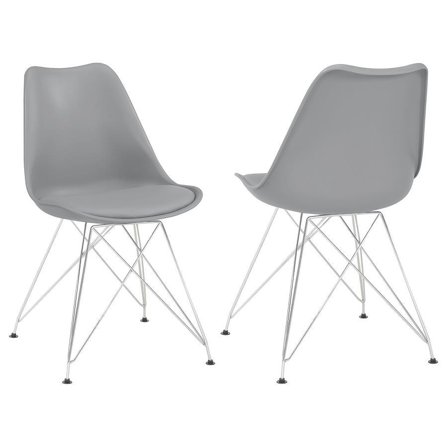 Juniper Polypropylene Dining Side Chairs (Set of 2) in Gray – Modern Leatherette Upholstered Chairs with Chrome Metal Base, Cushioned Seats & Sleek Silhouette