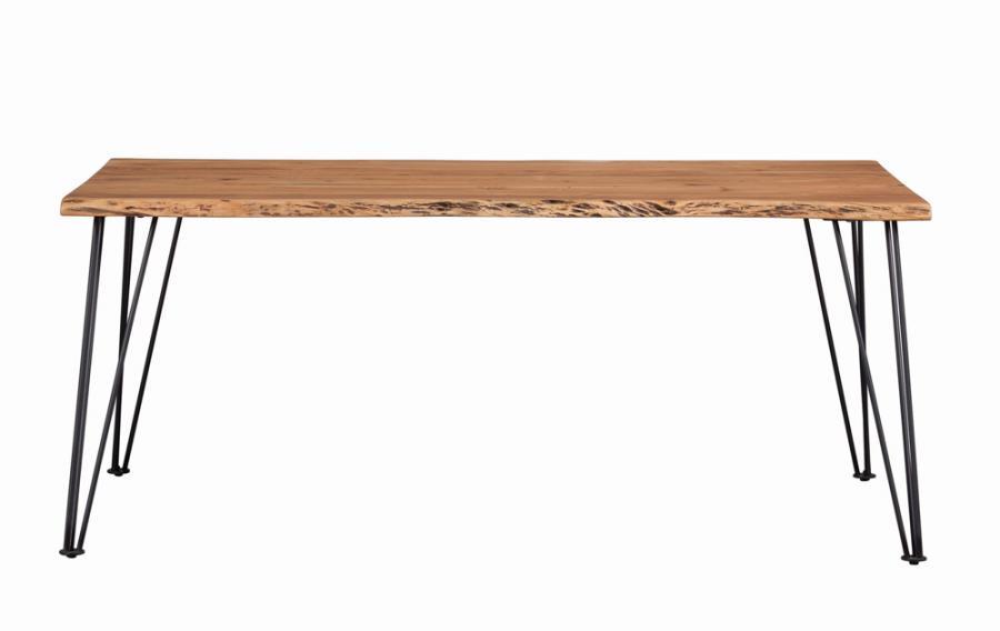Sherman Live Edge Dining Table – Natural Acacia Wood with Distressed Finish, Industrial Gunmetal Hairpin Legs, Sleek Contemporary Design