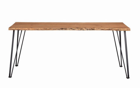 Sherman Live Edge Dining Table – Natural Acacia Wood with Distressed Finish, Industrial Gunmetal Hairpin Legs, Sleek Contemporary Design