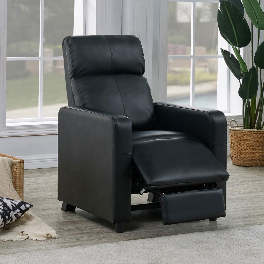 Toohey Upholstered Home Theater Push Back Recliner – Black, Plush Head & Armrests, Stitched Modern Design, Comfortable Living Room Chair