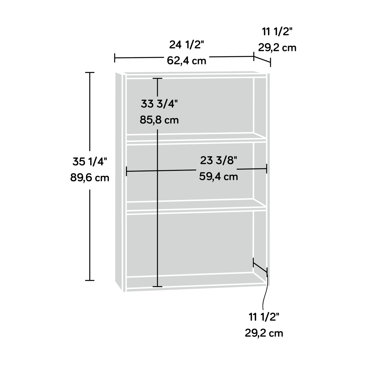 Beginnings 3-Shelf Bookcase in Highland Oak – Small Display Bookcase with 2 Adjustable Shelves & Enclosed Back Panel