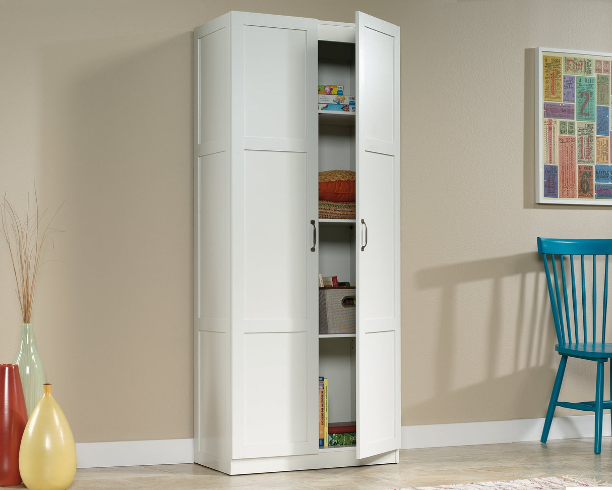 Sauder Select Storage Cabinet 16" Deep – Tall White Cabinet with 4 Adjustable Shelves & Full-Width Upper Shelf for Versatile Home Storage