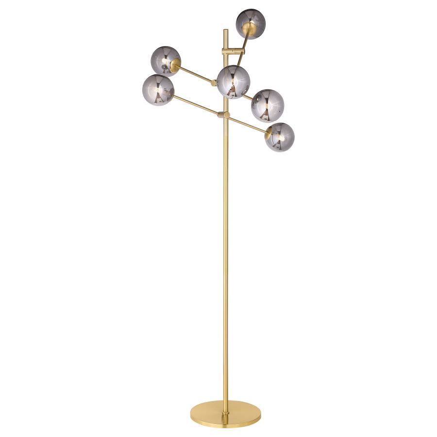Exline Molecular Smoked Orb Metal Floor Lamp – Gold Sputnik Design, LED Energy-Efficient Lighting, Foot Switch, Modern Orb Accent Lamp for Living Room