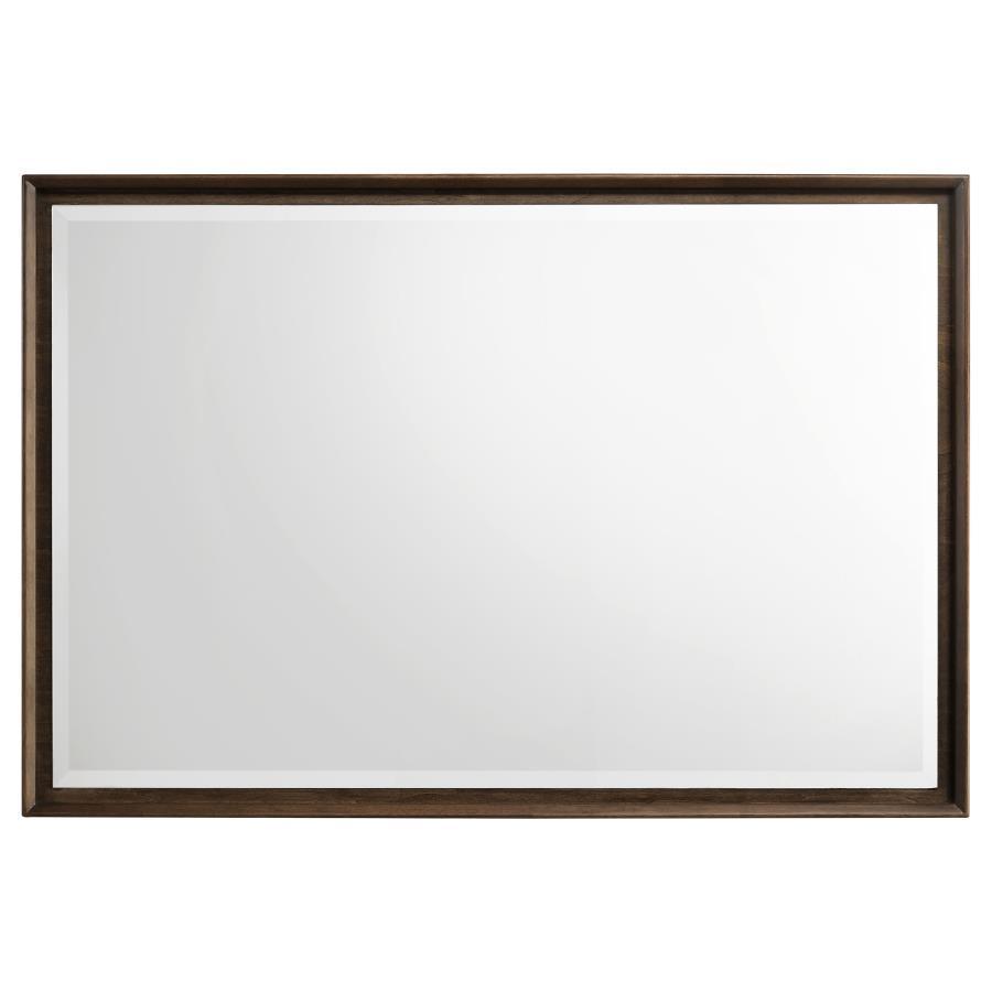 Glenwood Dresser Mirror in Warm Brown – Modern Framed Wall-Mount Mirror with Beveled Glass & Slim Mitered Trim for Stylish Bedroom Decor
