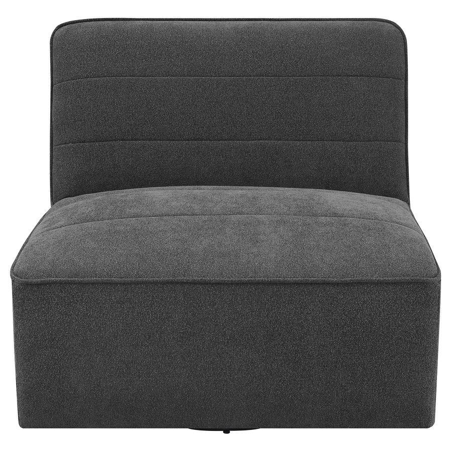 Cobie Upholstered Armless Swivel Chair – Plush Faux Sheepskin Accent Seating, 360° Rotating Base, Retro-Inspired Horizontal Channeling, Dark Charcoal