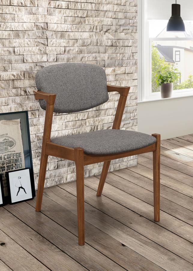 Malone - Padded Wood Dining Arm Chair Set of 2 in Dark Walnut Finish with Deluxe Brown Upholstery and Modern Mid-Century Inspired Design