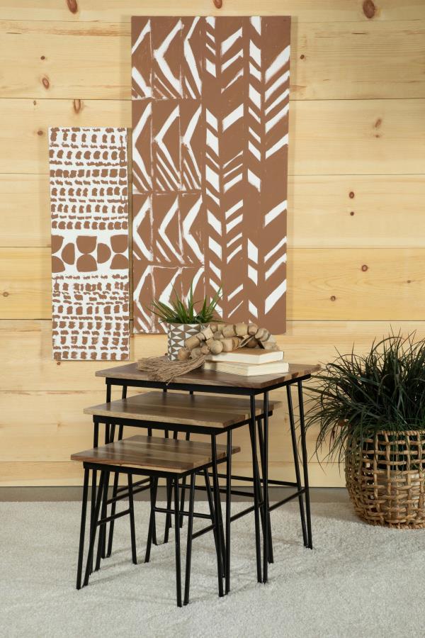 Nayeli 3-Piece Solid Sheesham Wood Nesting Tables – Natural Wood Tops with Black Iron Hairpin Legs, Rustic Industrial Accent Tables for Living Rooms