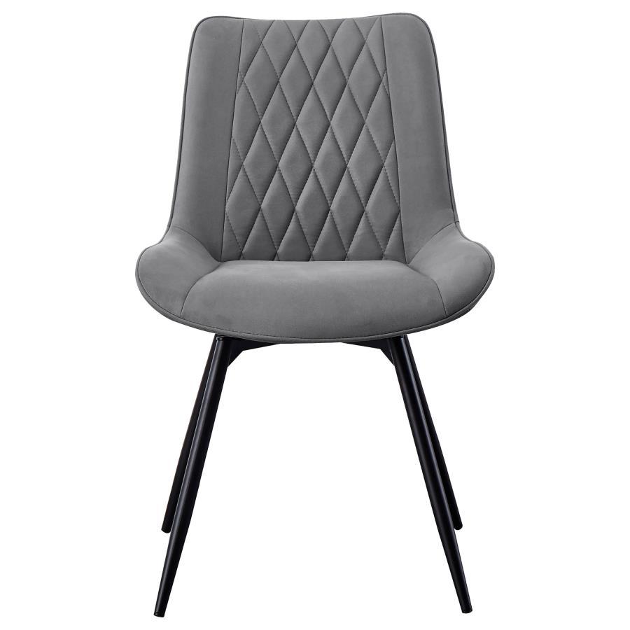 Diggs Upholstered Swivel Dining Side Chair (Set of 2) – Gray Fabric with Diamond-Quilted Design, Gunmetal Legs & 360° Swivel for Modern Dining