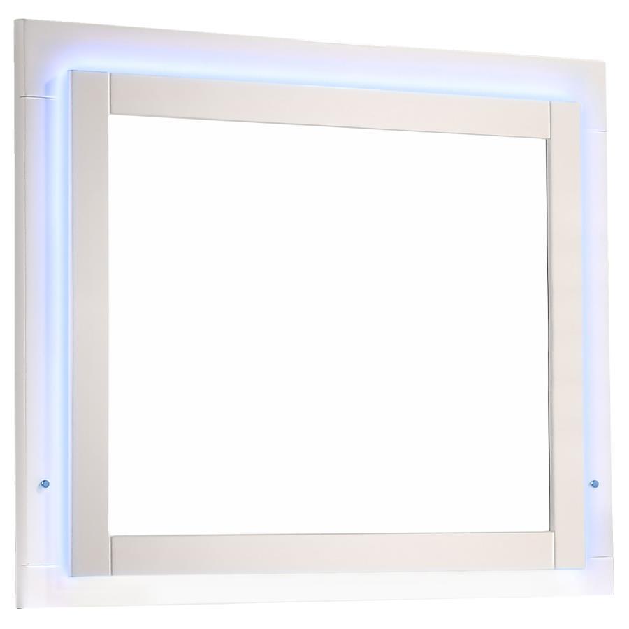 Felicity Wood LED Dresser Mirror – White High Gloss Vanity Mirror with Integrated LED Lighting, Touch Switch, Dual Frame, Wide Reflective Surface