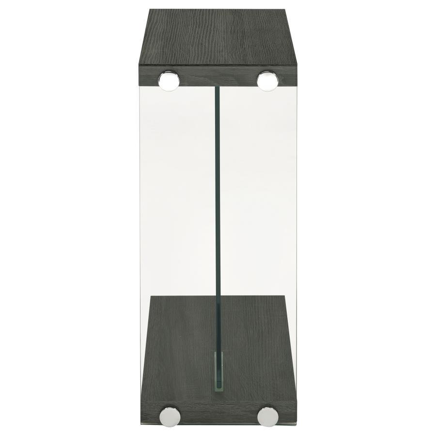 Colby C-Shaped Side Table in Weathered Gray – Engineered Wood and Tempered Glass Accent Table for Living Room, Sofa, Laptop, or End Table