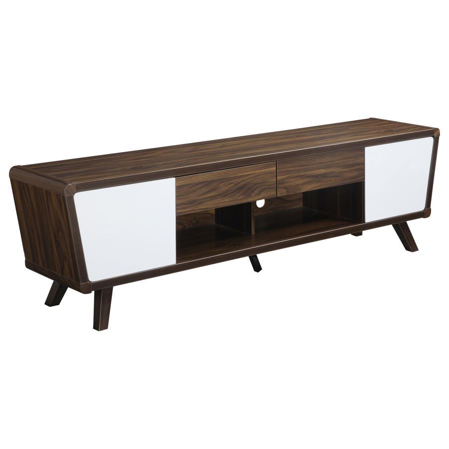 Alvin 2 Door Engineered Wood TV Stand in Dark Walnut with Retro Mid-Century Modern Design, Media Storage Shelves & Large Screen TV Console