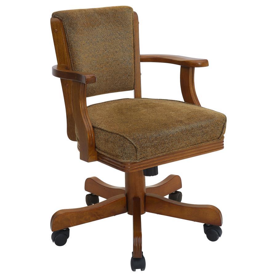 Mitchell Upholstered Swivel Dining and Game Chair - Amber Fabric Seat, Chestnut Finish, Plush Comfort, Sturdy Arm and Back Support, Ideal for Office or Game Room
