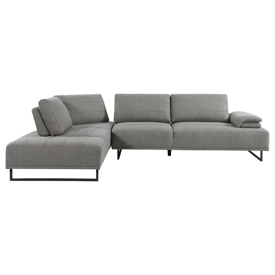 Arden Upholstered Sectional Sofa, Taupe Woven Fabric, Adjustable Backrests, Chaise-Style Seating, Powder Coated Black Base, Modern Living Room