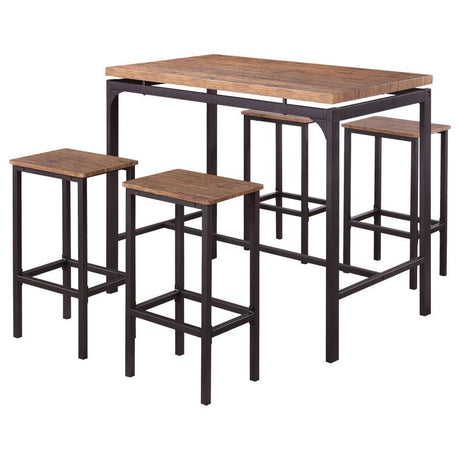 Santana 5-Piece Pub Height Bar Table Set – Weathered Chestnut Wood Tops, Dark Metal Frame, Industrial Modern Design, 83.93 lb