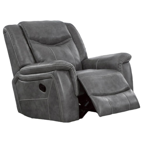 Conrad Upholstered Padded Arm Glider Recliner – Gray Faux Leather, Overstuffed Cushions, Smooth Reclining Motion, Perfect for Living Room or Den