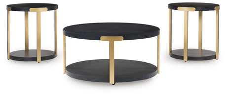 Shylore - Occasional Table Set (Set of 3) - Black / Brass Finish