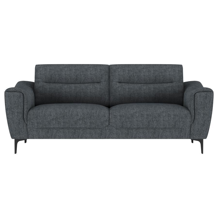 Nolan Upholstered Sloped Track Arm Sofa – Transitional Charcoal Fabric Couch with Plush Pocket Coil Cushions, Attached Seating & Sleek Metal Legs