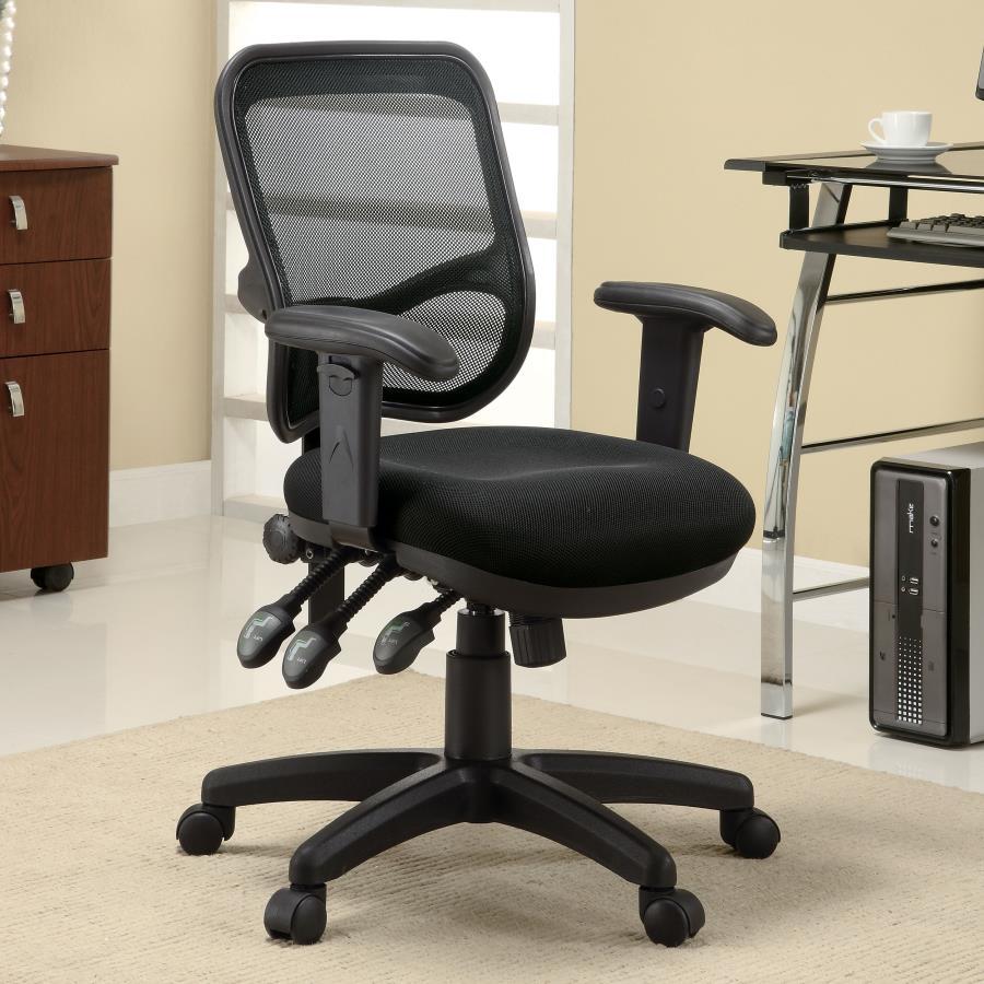 Rollo Upholstered Adjustable Ergonomic Office Chair – Black Mesh Back, Breathable Comfort, Swivel Base with Casters for Home or Business Workspace