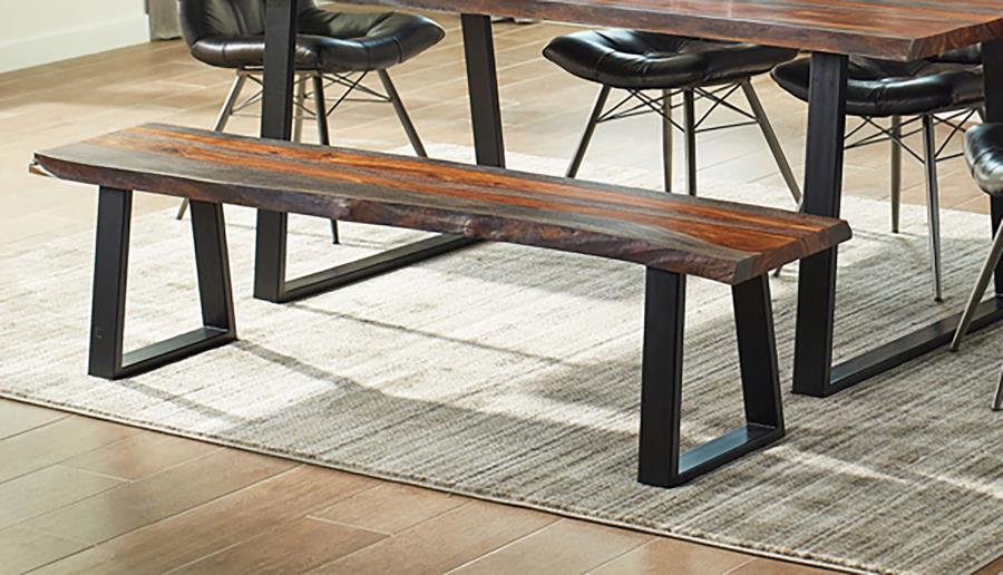 Ditman Live Edge Wood Dining Bench - Gray Sheesham, Solid Sheesham Wood Seat, Black Powder-Coated Metal Base, Backless Modern Industrial Seating