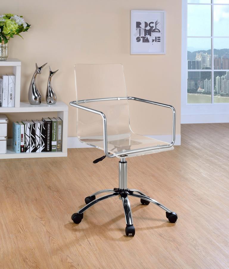 Amaturo Acrylic Adjustable Home Office Desk Chair – Clear Modern Desk Chair with Chromed Metal Base, Swivel Caster Wheels, and Height Adjustment