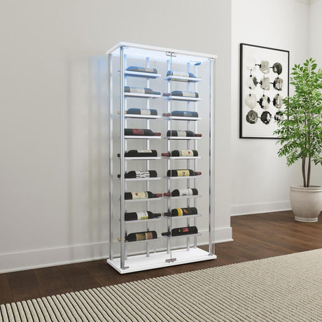 Montara Tempered Glass Wine Storage LED Curio Cabinet – Chrome Modern Home Bar with Touch-Activated Lighting, Two Glass Doors, and Bottle Display