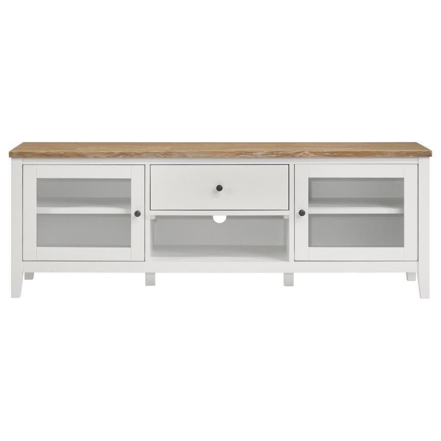 Hollis 2 Door Wood TV Stand With Drawer – Brown & White, Transitional Entertainment Console for Living Room