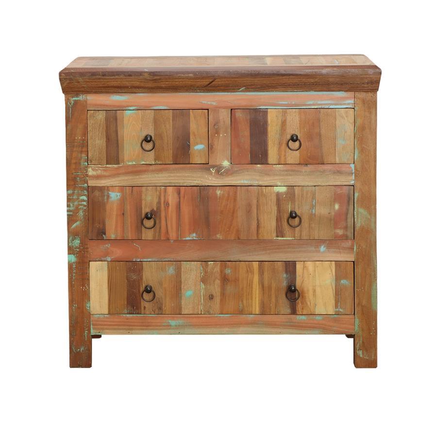 Harper 4-Drawer Solid Reclaimed Wood Accent Cabinet – Rustic Brown Finish, Durable Acacia and Teak Construction, Storage Cabinet for Living Room & Bedroom