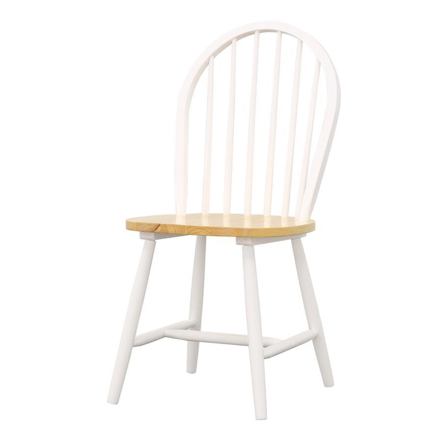 Cinder Wood Dining Side Chair Set of 4 – White and Natural Brown Two-Tone Finish, Windsor-Style Spindle Back, Farmhouse & Transitional Dining
