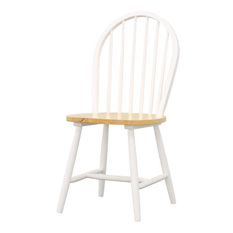 Cinder Wood Dining Side Chair Set of 4 – White and Natural Brown Two-Tone Finish, Windsor-Style Spindle Back, Farmhouse & Transitional Dining