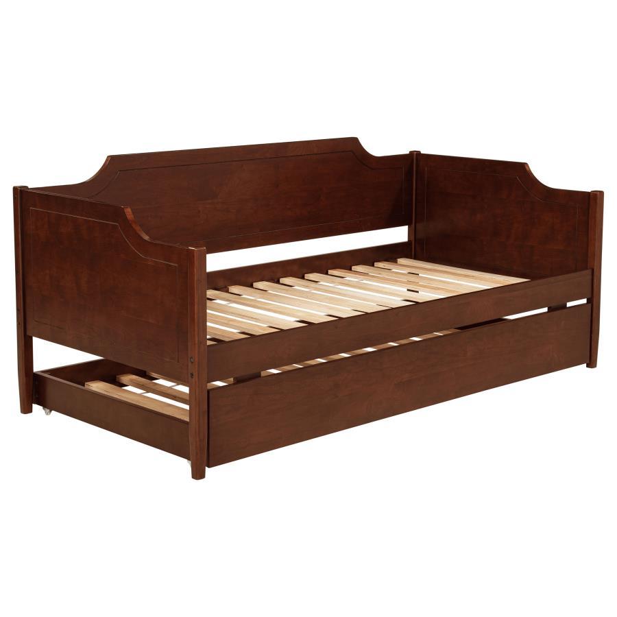 Redding Wood Twin Daybed with Trundle – Cherry Finish, Asian Hardwood & MDF Construction, Classic Camelback Design, Extra Sleeping Space, Guest Room Furniture