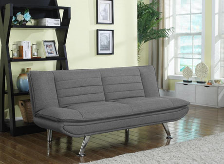 Julian Upholstered Tufted Convertible Sofa Bed with Pillow-Top Seating, Chrome Metal Legs, Grey Woven Fabric, Sinuous Spring Base, Modern Living Room